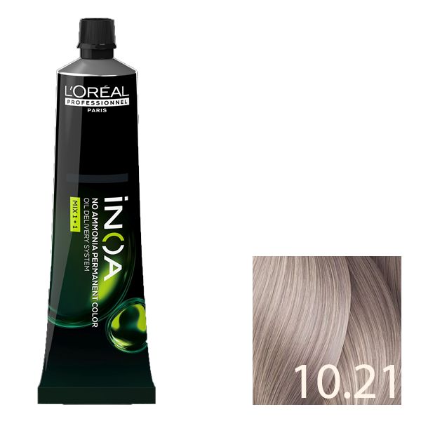 L'Oréal Inoa Tinte Sin Amoníaco 10.21 - Rubio Platino Irisado Ceniza 60 ml**