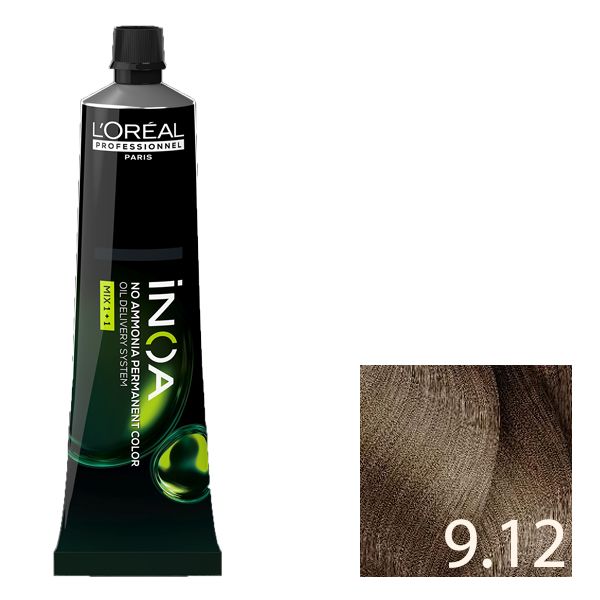 L'Oréal Inoa Tinte Sin Amoníaco 9.12 - Rubio Muy Claro Ceniza Irisado 60 ml