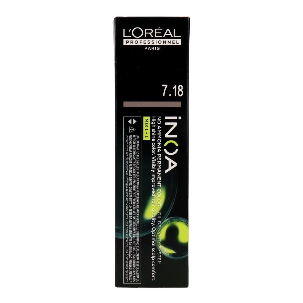 L'Oréal Inoa Tinte Sin Amoníaco 7.18 - Rubio Ceniza Moca 60 ml