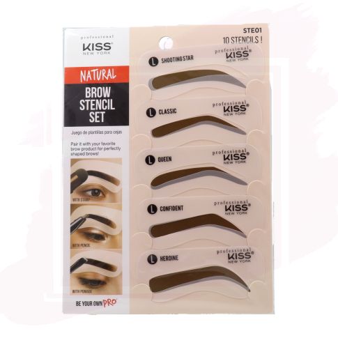 Kiss New York Brow Stencil Set Natural Look Kit de Plantillas para cejas (10ud)