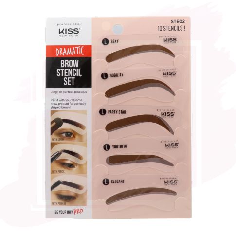 Kiss New York Brow Stencil Set Dramatic Look Kit de Plantillas para cejas (10ud)