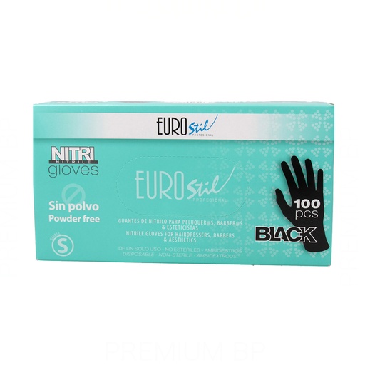 Eurostil Guantes Negros de Nitrilo sin Polvo Tamaño Pequeño S (caja 100 ud) 06686