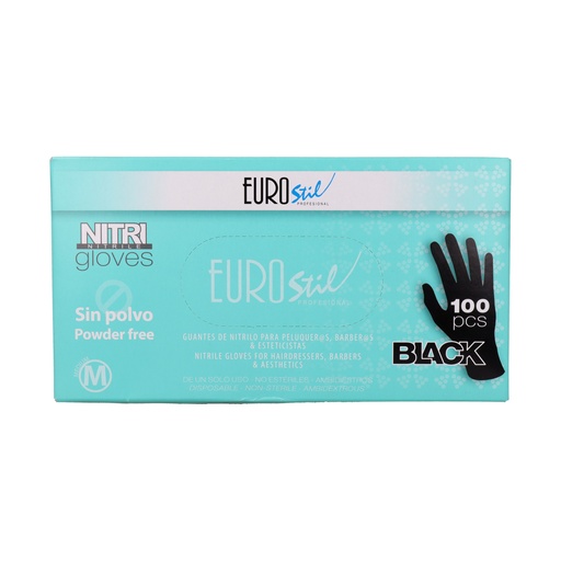 Eurostil Guantes Negros de Nitrilo sin Polvo Tamaño Mediano M (caja 100 ud) 06687